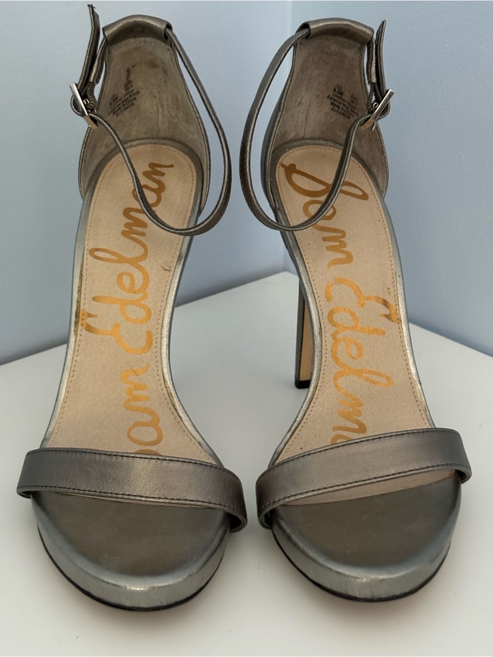 Sam Edelman Metallic Gray Ankle-Strap Stiletto Heels